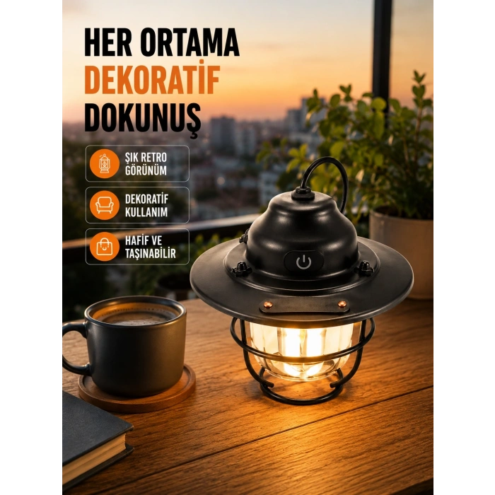 Mey İthalat® Hafif ve Taşınabilir Retro Tasarım Kamp Lambası