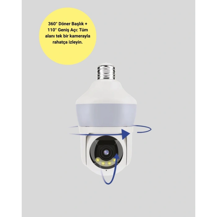 Mey İthalat® Hareket Algılamalı 360° Wi-Fi Akıllı Ampül Kamera