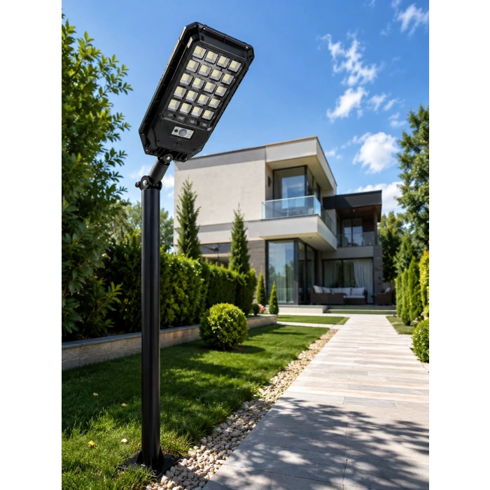 Mey İthalat® Hareket Sensörlü Solar LED Aydınlatma 3 Modlu Uzaktan Kumandalı Bahçe Lambası