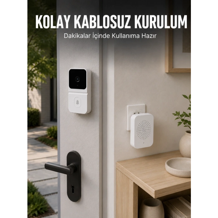Mey İthalat® HD Kameralı Beyaz Görüntülü Kapı Zili Çift Yönlü Sesli Wi-Fi Akıllı Kapı Zili