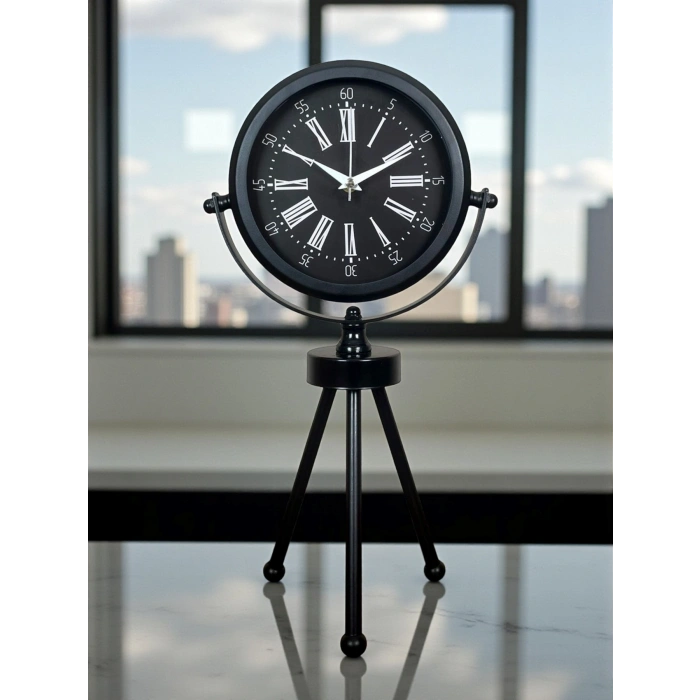 Mey İthalat® Heritage Black Üç Ayaklı Metal Masa Saati
