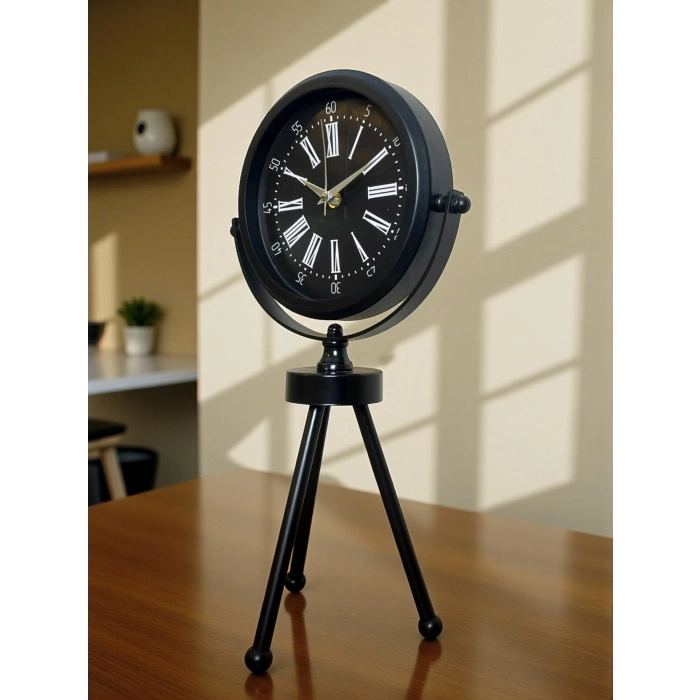 Mey İthalat® Heritage Black Üç Ayaklı Metal Masa Saati