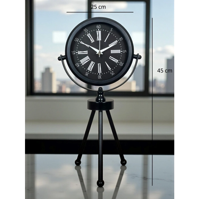 Mey İthalat® Heritage Black Üç Ayaklı Metal Masa Saati