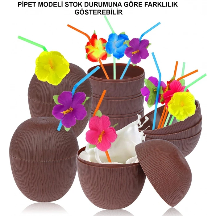 Mey İthalat® Hindistan Cevizi Hawaii Luau Aloha Pipetli İçecek Kabı Bardak 10x13 cm 1 Adet