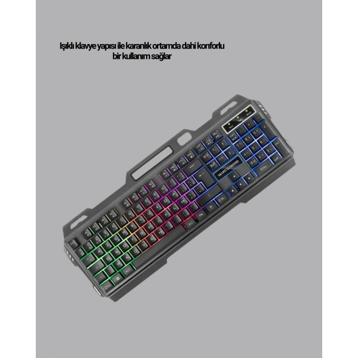 Mey İthalat® Işıklı Oyuncu Klavye Mouse ve Bluetooth Kulaklık Seti Türkçe Q USB