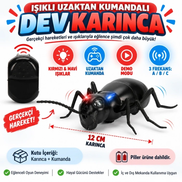 Mey İthalat® Işıklı Uzaktan Kumandalı Dev Karınca