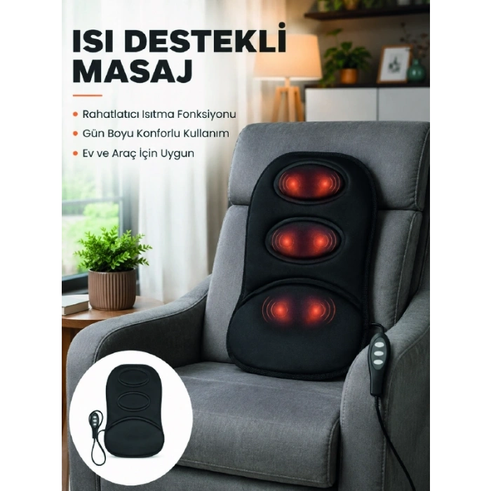 Mey İthalat® Isıtmalı Masaj Minderi  Masaj Motoru, Kablolu Kumanda ve Çoklu Masaj Modu