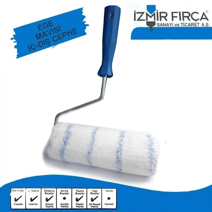 Mey İthalat® İzmir Fırça Ege Mavisi İç Dış Cephe Boya Rulosu 25 Cm