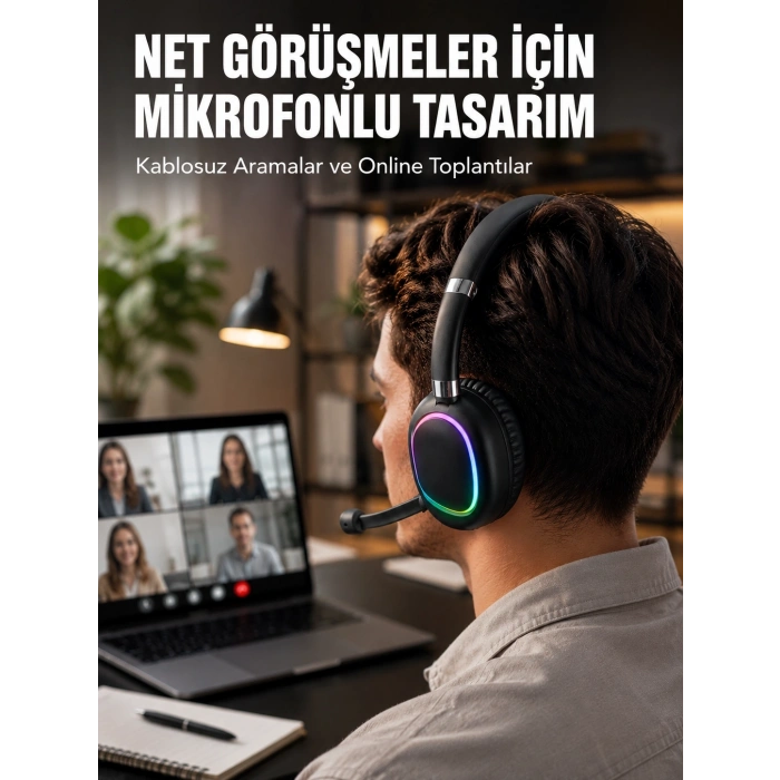 Mey İthalat® Kablosuz Bluetooth 5.0 Kulaklık RGB Işıklı Tasarım
