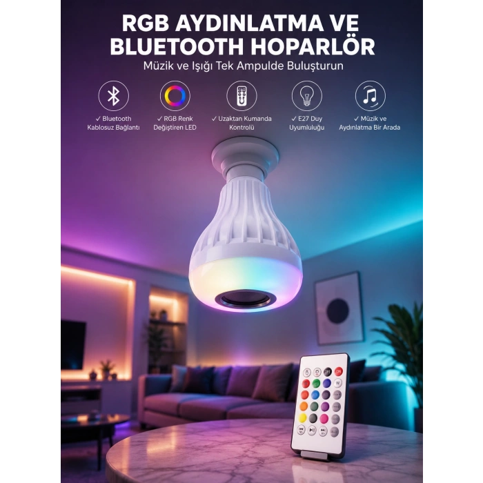 Mey İthalat® Kablosuz Bluetooth Hoparlör Led Lamba