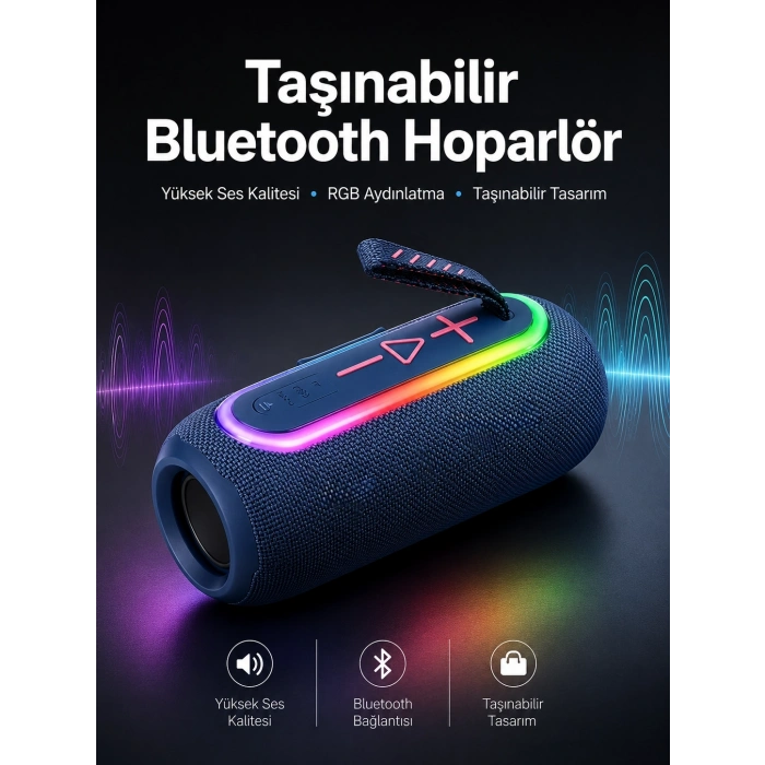 Mey İthalat® Kablosuz Bluetooth Hoparlör Uzun Pil Ömrü Taşınabilir