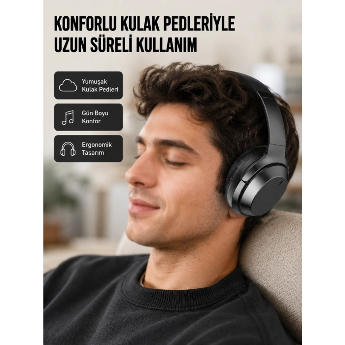 Mey İthalat® Kablosuz Bluetooth Kulaklık 5.0 18 Saat Kullanım Dinamik Sürücü Siyah Yeni Nesil