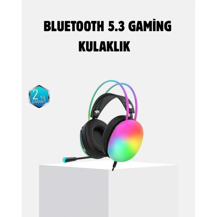 Mey İthalat® Kablosuz Gaming Kulaklık RGB Aydınlatmalı Bluetooth 5.3 Uzun Pil Ömürlü