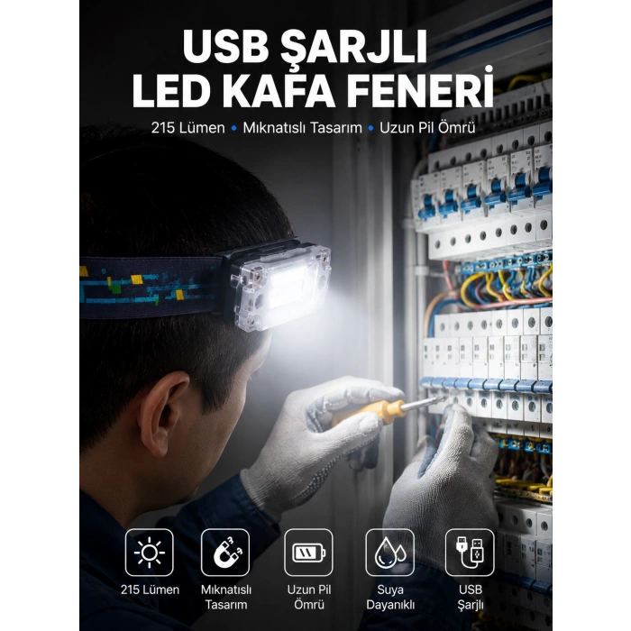 Mey İthalat® Kafa Lambası Led Fener Pratik Taşınabilir Ayarlanabilir USB Şarjlı