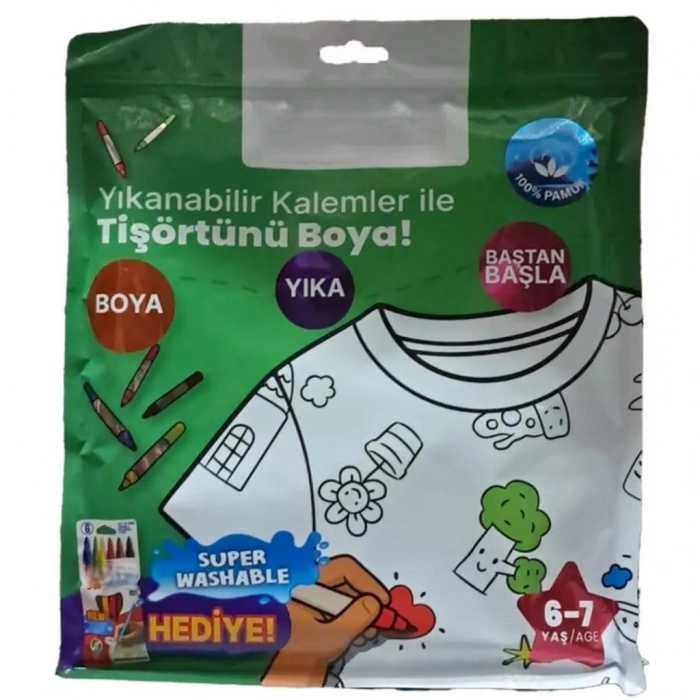 Mey İthalat® Kalem Hediyeli Boyanabilir Tişört 6-7 Yaş