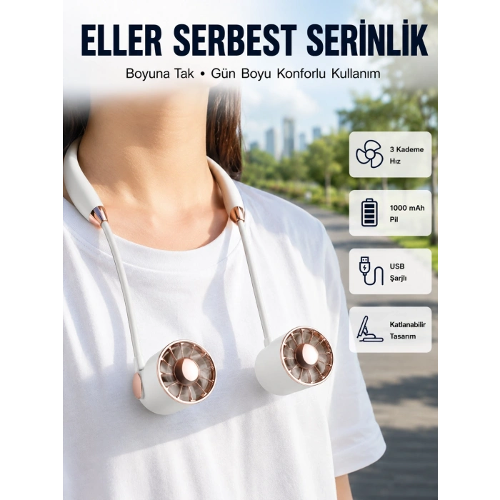 Mey İthalat® Katlanabilir Asılabilir Fan USB Şarjlı Hafif ve Sessiz Tasarım