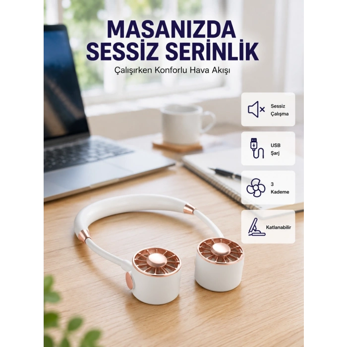 Mey İthalat® Katlanabilir Asılabilir Mini Fan USB Şarjlı 3 Kademeli Sessiz