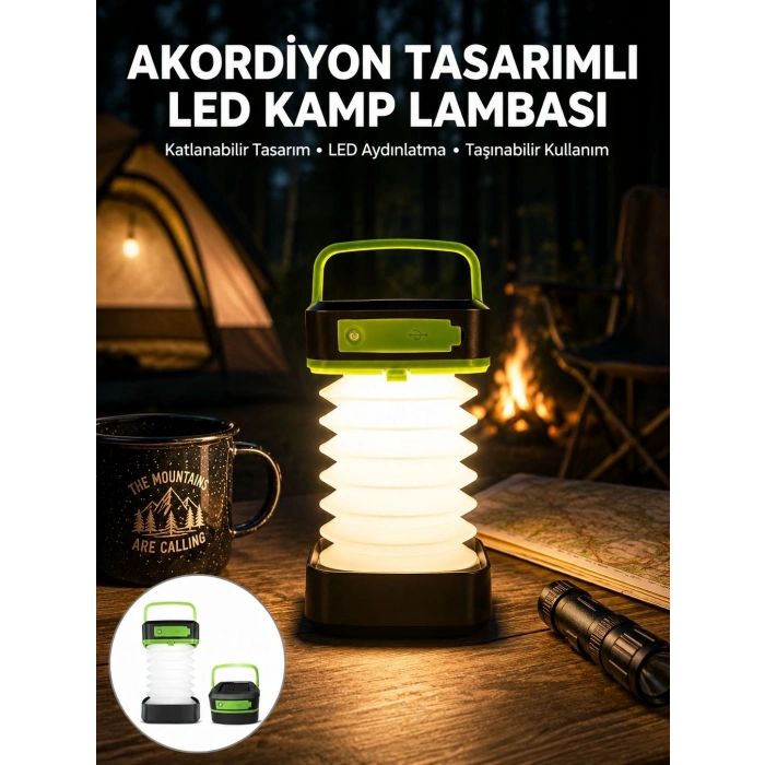 Mey İthalat® Katlanabilir Kamp Lambası Akordiyon Lamba Şarjlı 3 Kademeli Solar Yeni Nesil