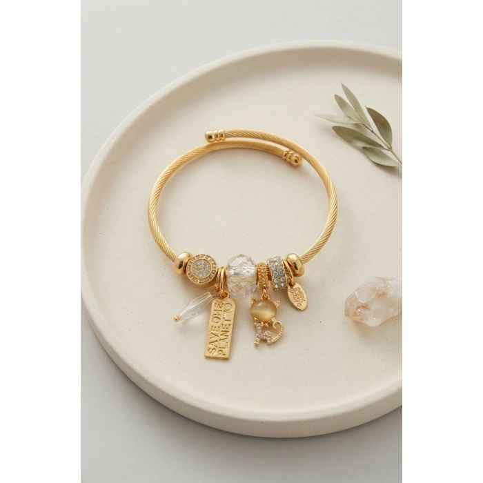 Mey İthalat® Kedili Model Charmlı Bileklik