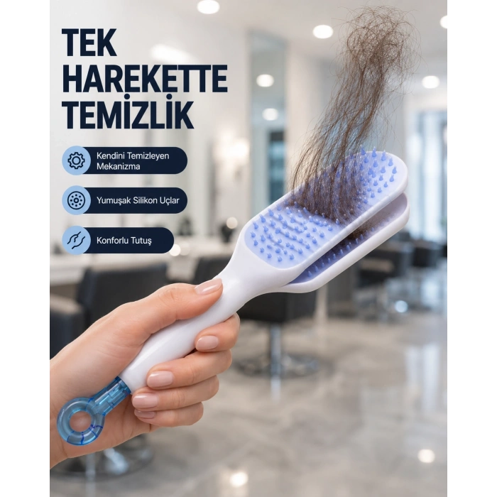 Mey İthalat® Kendi Kendini Temizleyen Saç Tarağı – Anti-Statik, Silikon Uçlu, ABS Malzeme, 22x4 cm