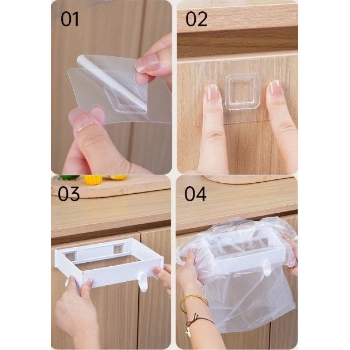 Mey İthalat® Kendinden Yapışkanlı Katlanabilir Çöp Poşeti Tutucu Aparat