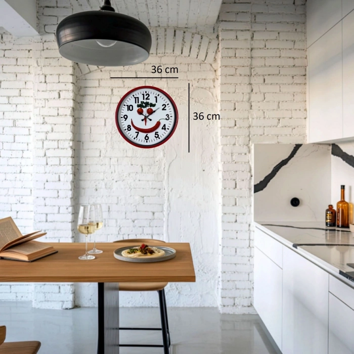 Mey İthalat® Kırmızı  Kitchen 36 Cm Mutfak Duvar Saati