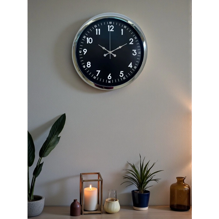 Mey İthalat® Klasik 40 Cm Krom Şık Metal Duvar Saati