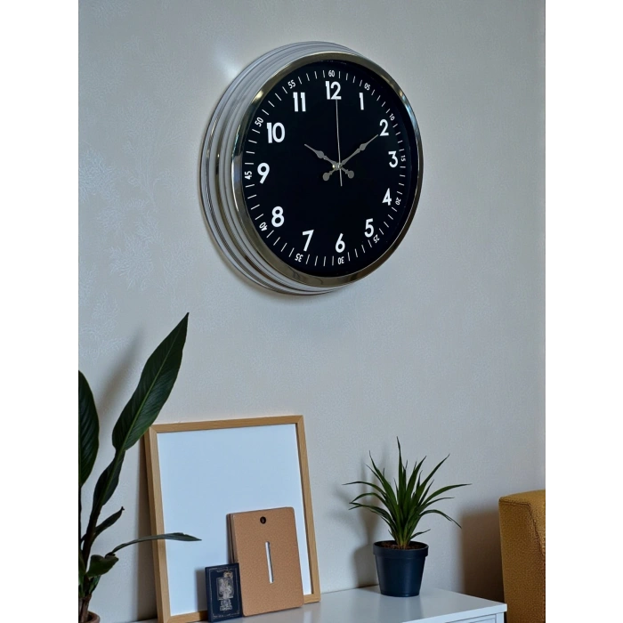 Mey İthalat® Klasik 40 Cm Krom Şık Metal Duvar Saati