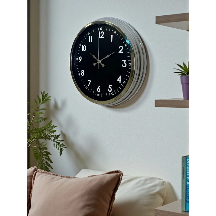 Mey İthalat® Klasik 40 Cm Krom Şık Metal Duvar Saati