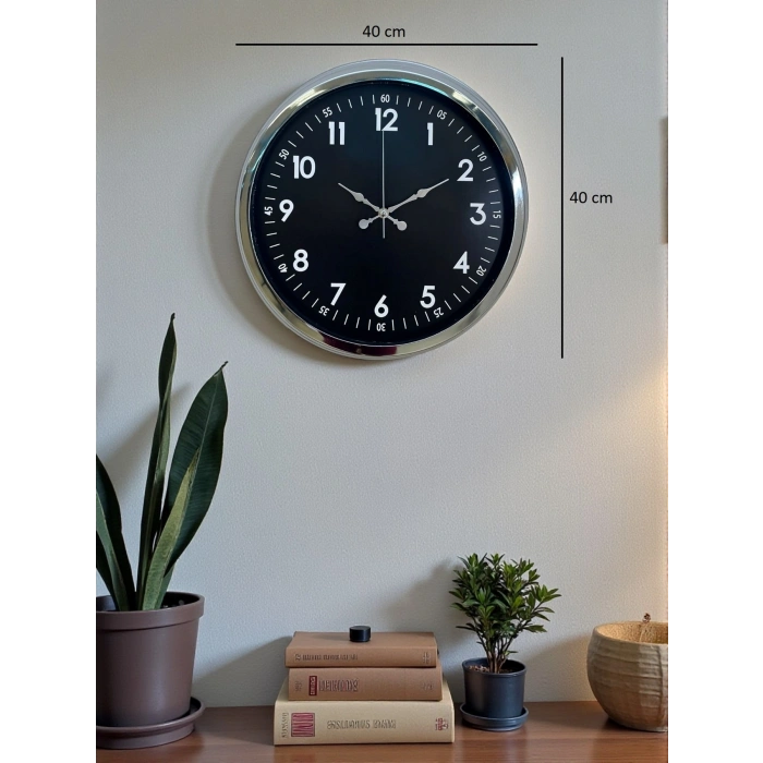 Mey İthalat® Klasik 40 Cm Krom Şık Metal Duvar Saati