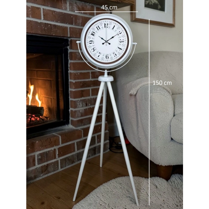 Mey İthalat® Klasik Rakamlı Beyaz Tripod Ayaklı Saat