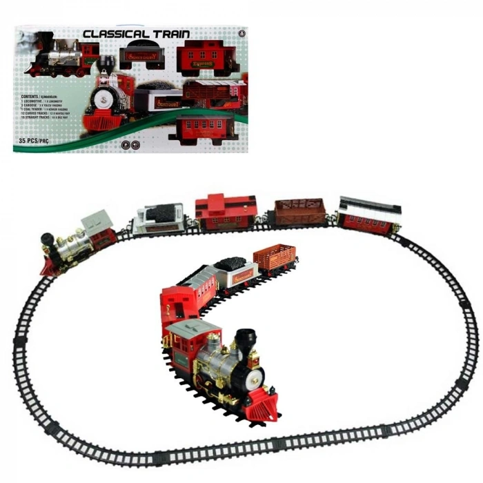 Mey İthalat® Klasik Tren Seti Sesli ve Işıklı 35 Parça