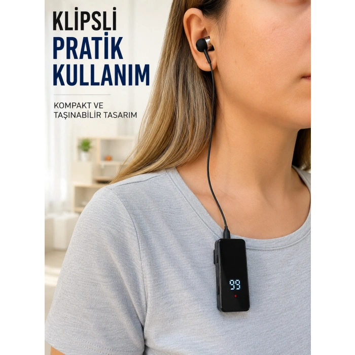 Mey İthalat® Klipsli Bluetooth Kulaklık Kısa Kablolu Tek Kulaklık Taşınabilir Günlük Kullanım