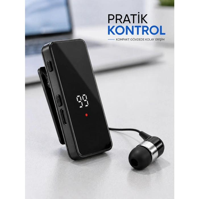 Mey İthalat® Klipsli Bluetooth Kulaklık Kısa Kablolu Tek Kulaklık Taşınabilir Günlük Kullanım