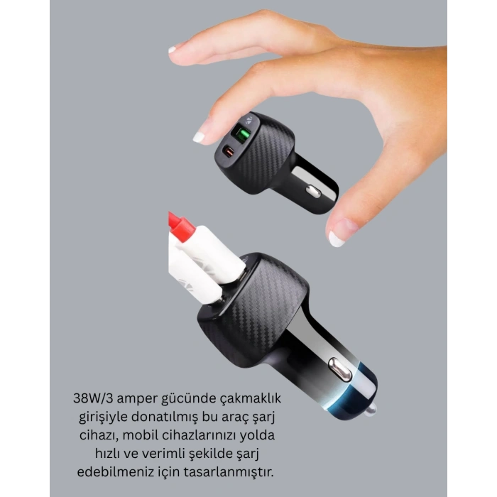 Mey İthalat® Kompakt Tasarımlı Type-C + USB Girişli Araç Şarj Başlığı