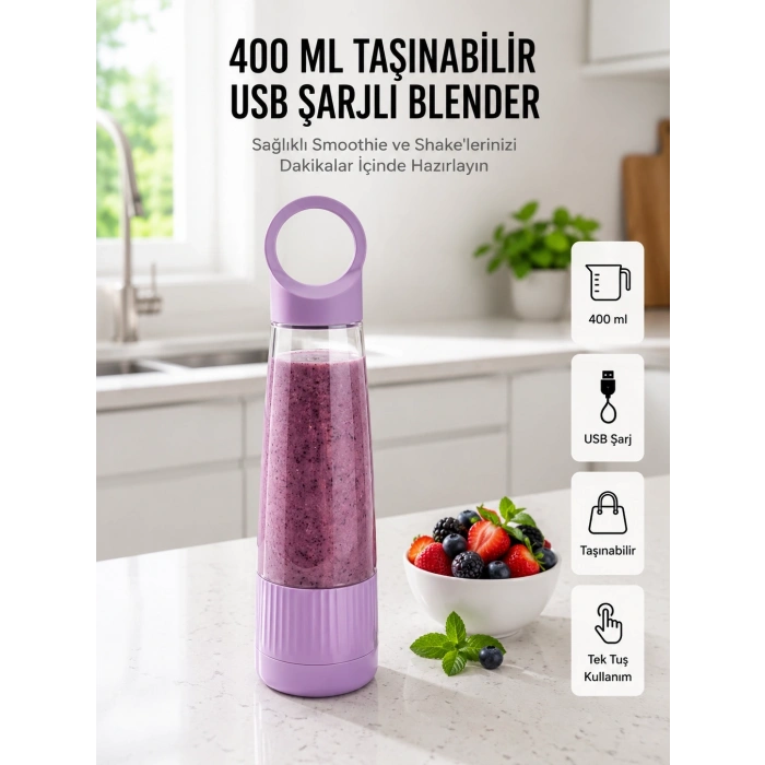 Mey İthalat® Kompakt Tasarımlı USB Şarjlı Smoothie Blender