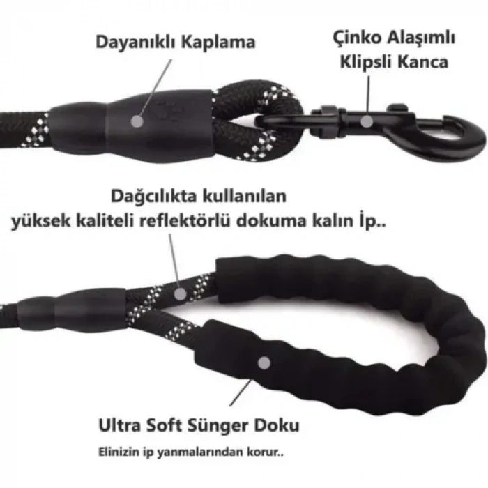 Mey İthalat® Köpekler İçin Reflektörlü Halat Gezdirme Tasması