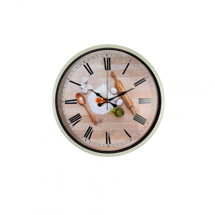 Mey İthalat® Krem 36 Cm Dekoratif Mutfak Duvar Saati