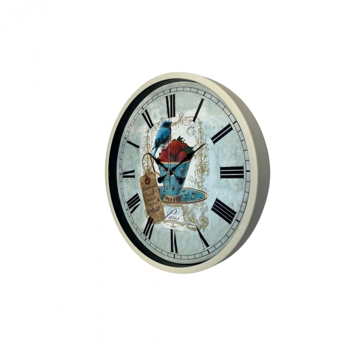 Mey İthalat® Krem 36 Cm Paris Strawberry Bird Duvar Saati