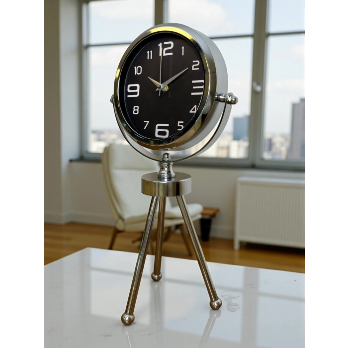 Mey İthalat® Krom Asil Üç Ayaklı Metal Masa Saati