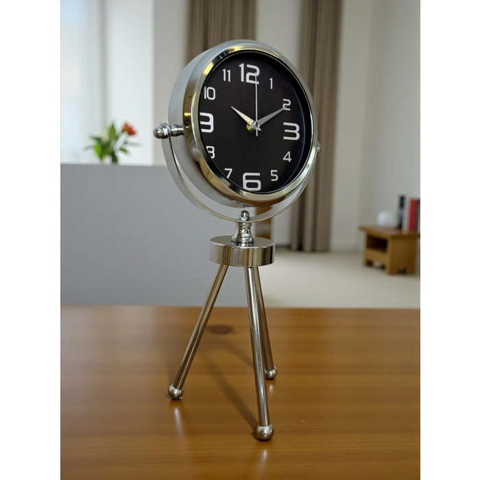 Mey İthalat® Krom Asil Üç Ayaklı Metal Masa Saati