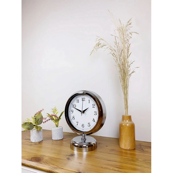 Mey İthalat® Krom Metal Dekoratif Masa Saati 25×20 cm