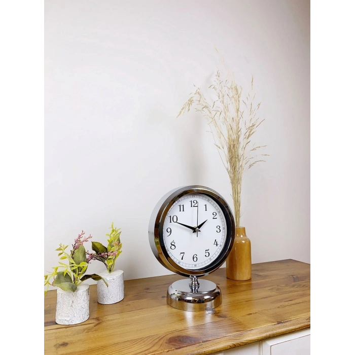 Mey İthalat® Krom Metal Dekoratif Masa Saati 25×20 cm