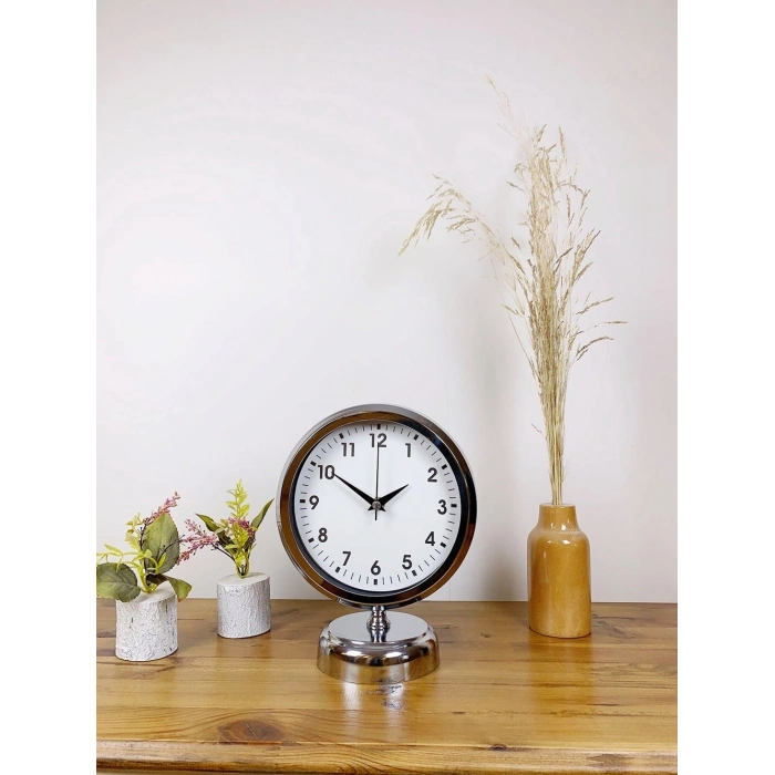 Mey İthalat® Krom Metal Lüks Masa Saati 25×20 cm