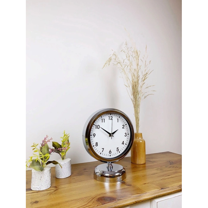 Mey İthalat® Krom Metal Lüks Masa Saati 25×20 cm