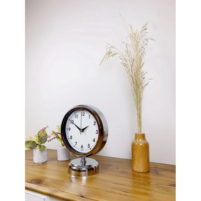 Mey İthalat® Krom Metal Lüks Masa Saati 25×20 cm