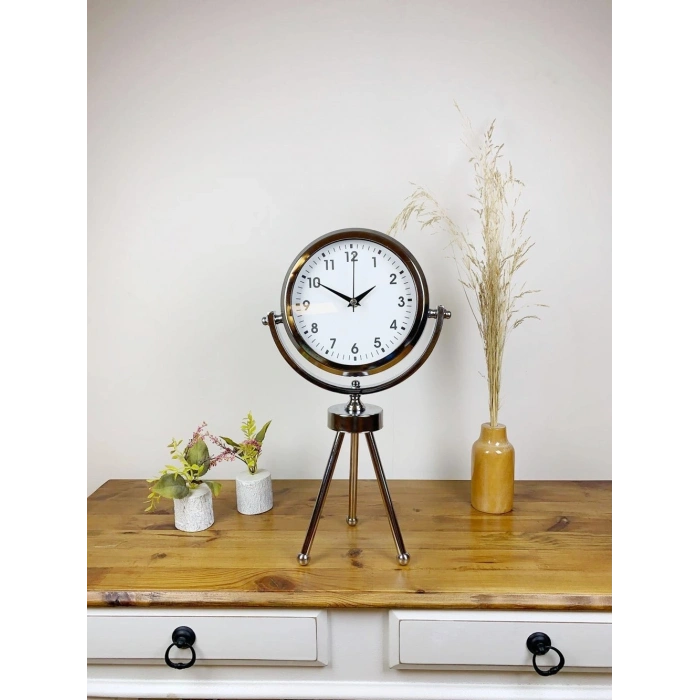 Mey İthalat® Krom Metal Mini Tripod Lüks Masa Saati 45×26 cm