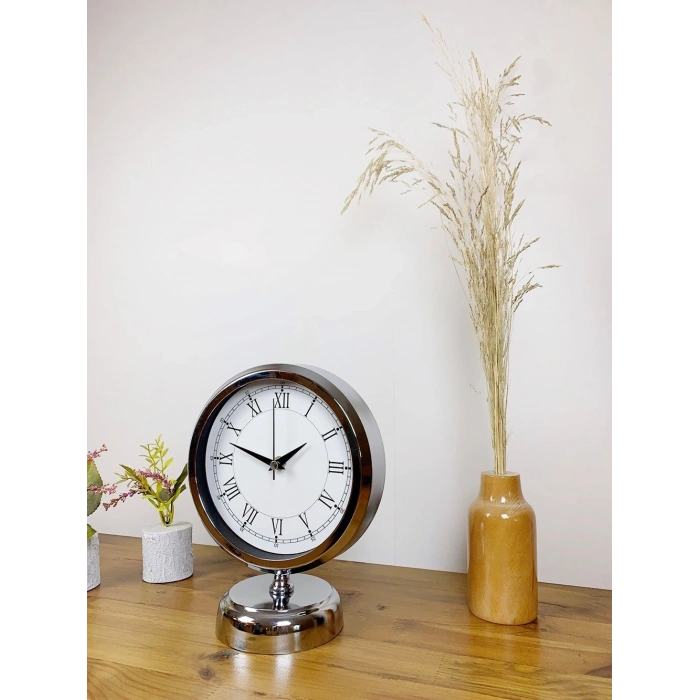 Mey İthalat® Krom Metal Retro Masa Saati 25×20 cm
