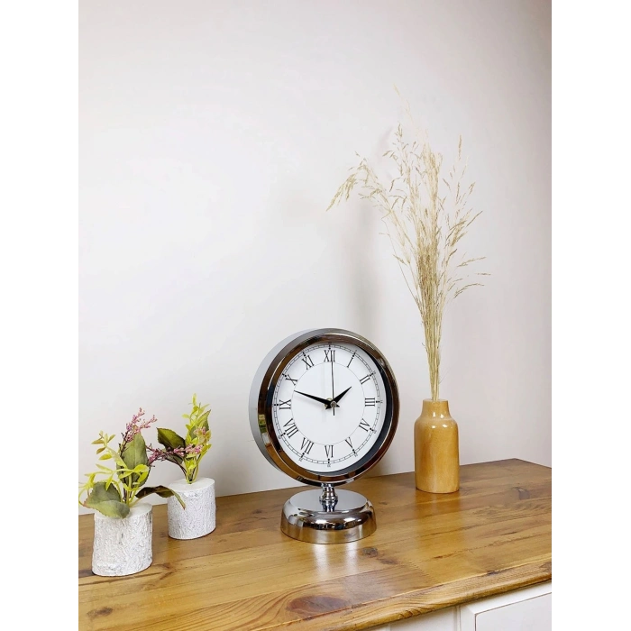 Mey İthalat® Krom Metal Retro Masa Saati 25×20 cm
