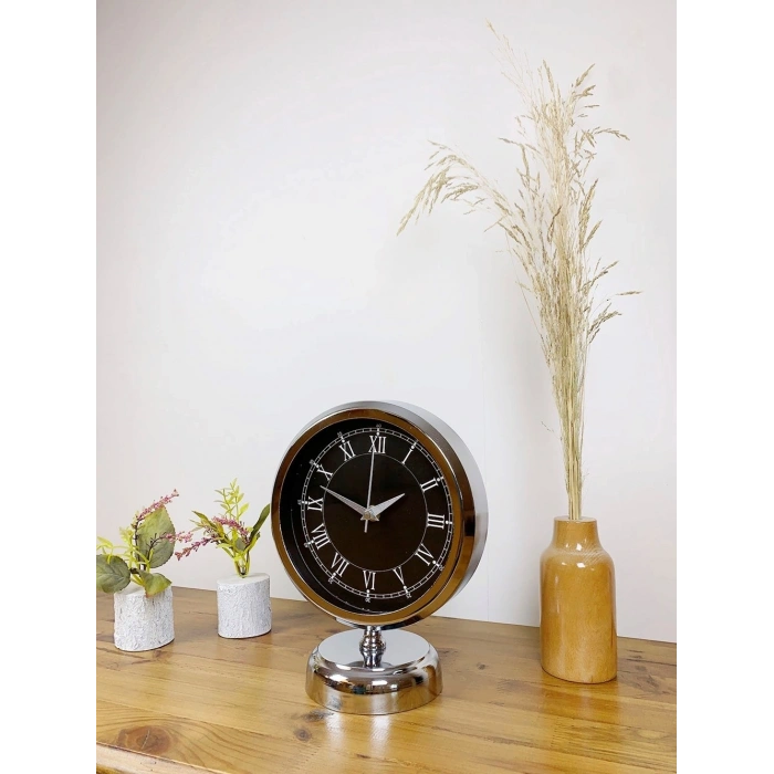 Mey İthalat® Krom Metal Siyah Retro Masa Saati 25×20 cm
